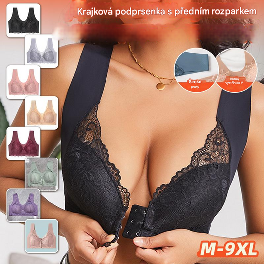 💖Po omezenou dobu nejnižší cena【Sada 5 ks】【40-100 kg】😍🩲Push-up podprsenka pro plnoštíhlé s krajkovými zády, předním zapínáním a efektem pozvednutí