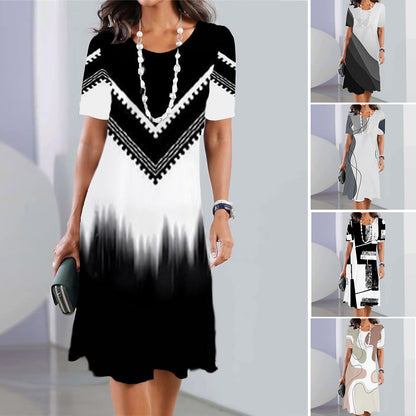 👗【50% kedvezmény】👗2026-es szexi női, nyomott kerek nyakú ruha