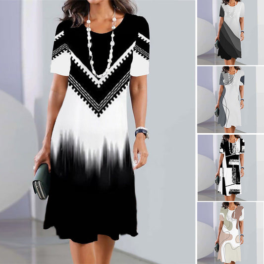 👗【50% kedvezmény】👗2026-es szexi női, nyomott kerek nyakú ruha