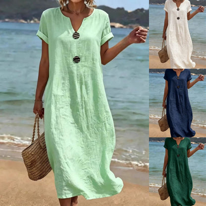 ✨【S-3XL】Elegáns len-pamut ruha, kényelem és frissesség