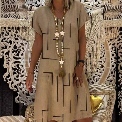 【🏆50% kedvezmény】👗【S-5XL】V-nyakú nyomott pamutruha