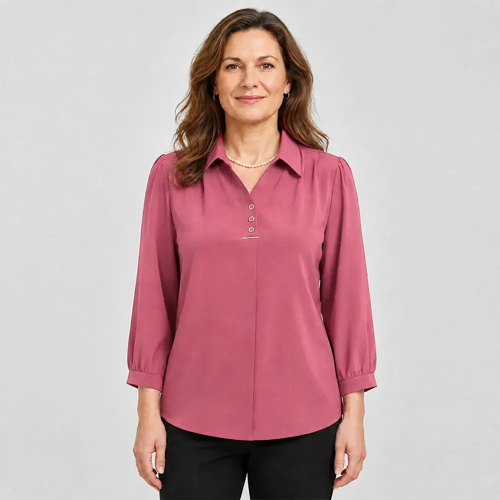 ✨👚Elegáns, klasszikus galléros női pólóblúz – laza szabás, nagy méretek (XL-6XL), finom, légáteresztő és sokoldalú anyag, őszre-tavaszra