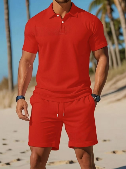 【S~3XL】Férfi szett, amely egy rövid ujjú ingből és egy rövidnadrágból áll, tökéletes hétköznapokra.