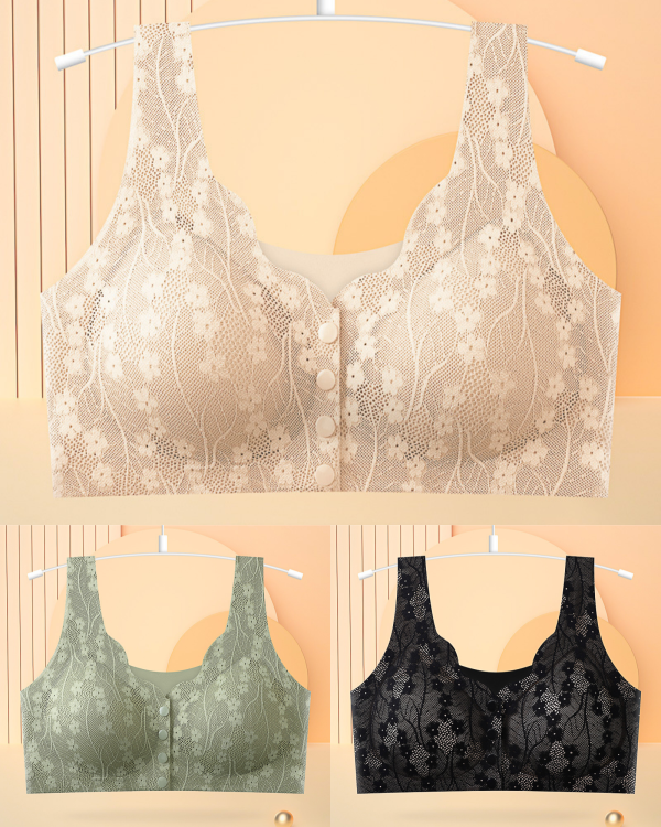 😍【Korlátozott ideig 50% kedvezmény】👙【3 darab】【40-100KG】Női vezeték nélküli csipke melltartó elülső rögzítéssel