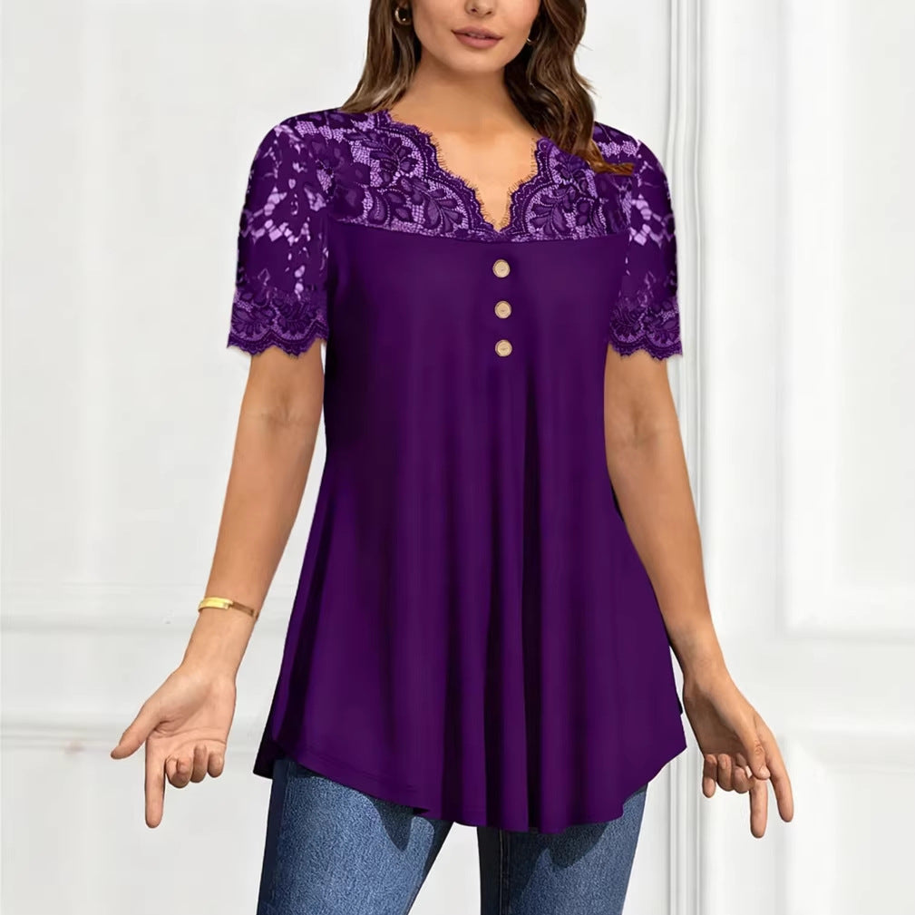 🔥【S-2XL】💖🎁Nowy koronkowy top z dekoltem w serek i krótkimi rękawami na wiosnę/lato 2026