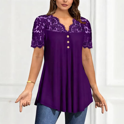 🔥【S-2XL】💖🎁Nowy koronkowy top z dekoltem w serek i krótkimi rękawami na wiosnę/lato 2026