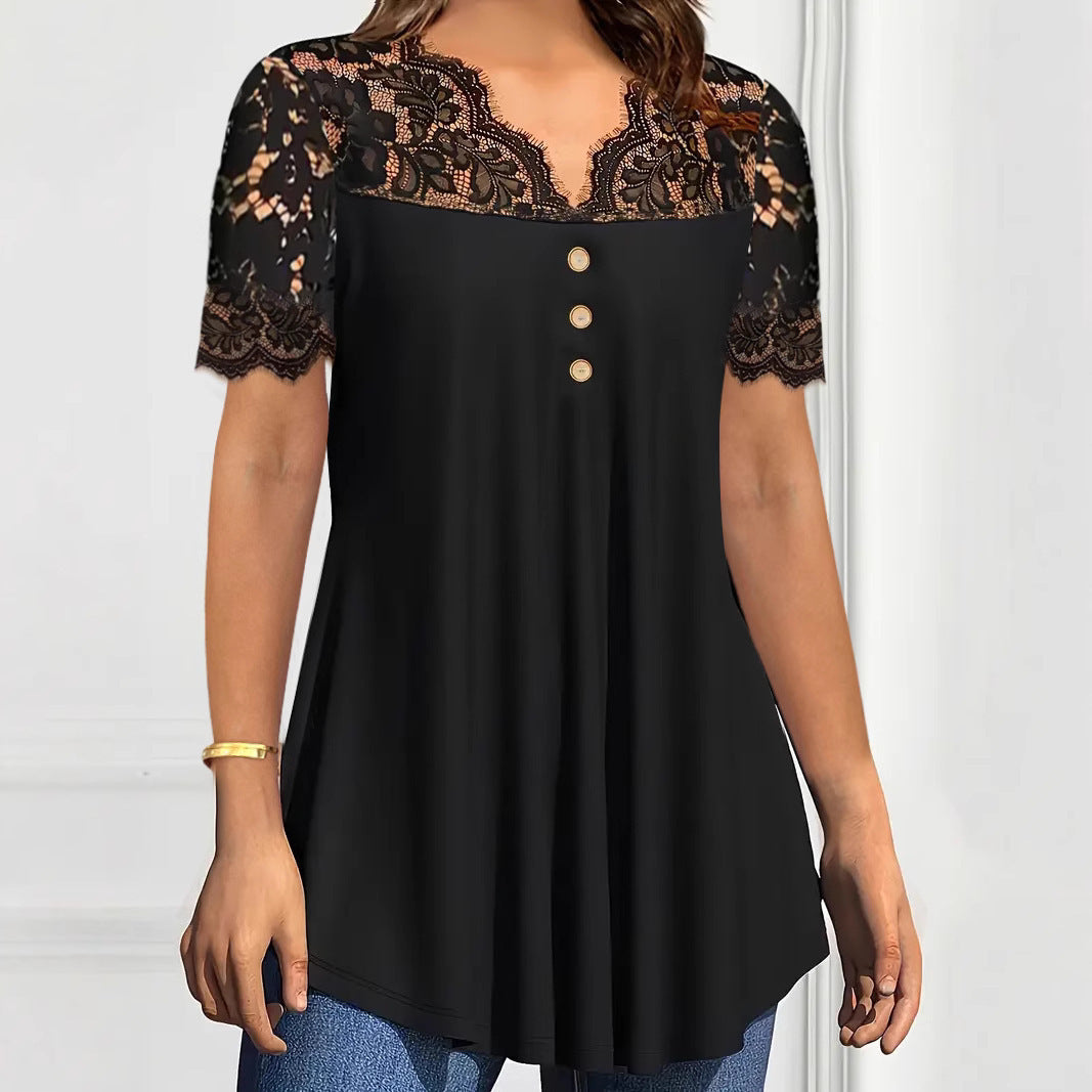 🔥【S-2XL】💖🎁Nowy koronkowy top z dekoltem w serek i krótkimi rękawami na wiosnę/lato 2026