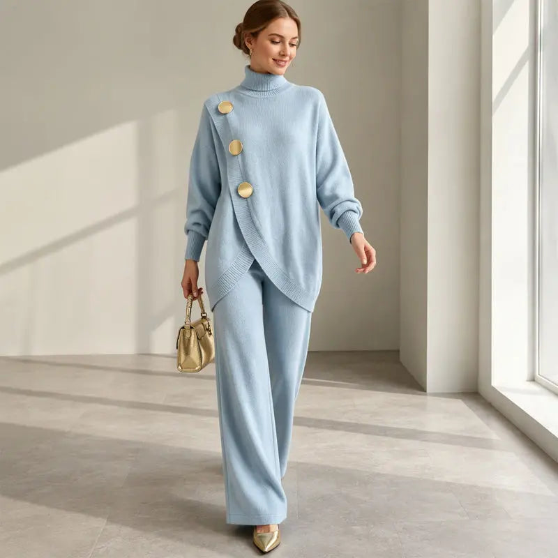✨🔥 Féláron + Ingyenes szállítás 🚚💕 Elegáns női szett: garbó és bő szárú nadrág – Kényelmes és stílusos 👗