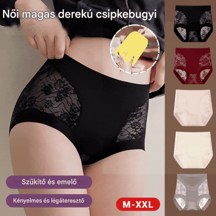 Női nagy rugalmasságú, varrás nélküli csipkés hasformáló bugyi, alakformáló és fenékemelő alsó