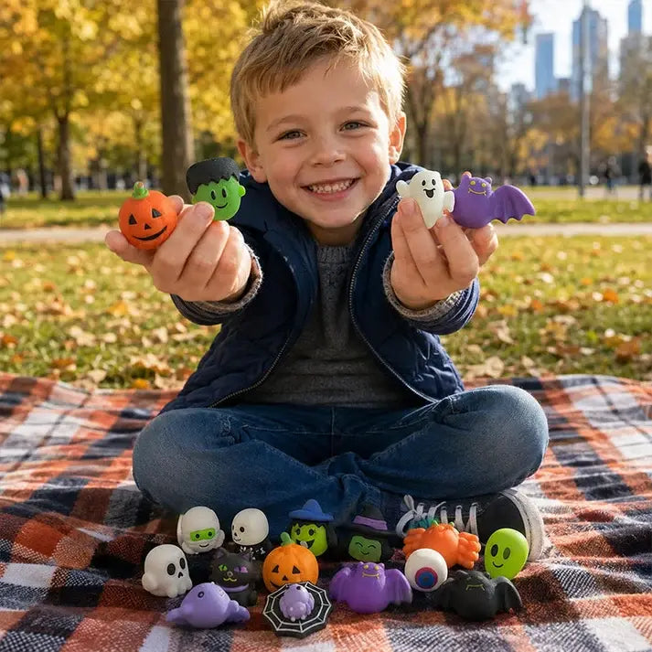 🎃【50 darab】🎃 Halloween-témájú stresszoldó játékok; imádnivaló tök- és szellemformájú stresszlabdák.