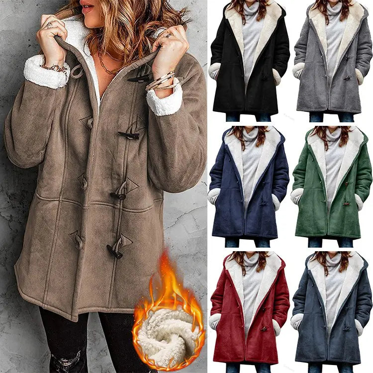 🥼🔥💖【50 % popust】[S-5XL] Modna in topla ženska jakna s kapuco iz semiša in volne