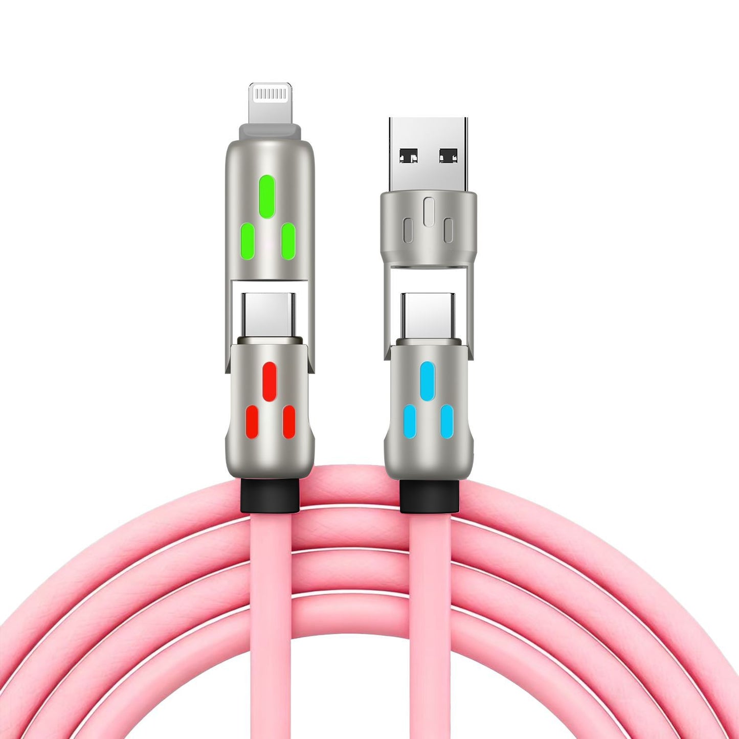 🔥【2 db 9000 Ft】🔥(2 méter hosszú) 4 az 1-ben PD 240W kábel - Gyors USB-C, Lightning és USB-A töltés, alumínium és szilikon kivitel, adatátvitel ⚡📱