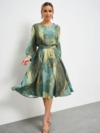 🌿50% kedvezmény👗【Tavaszi Tündér】elegáns zöld hosszú ujjú ruha szoknyával🌸💃