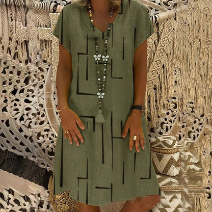 【🏆50% kedvezmény】👗【S-5XL】V-nyakú nyomott pamutruha