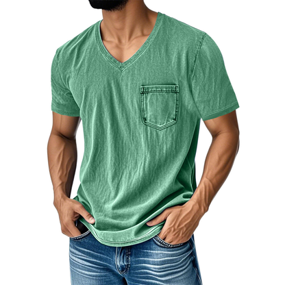 👔 50% kedvezmény🔥【40-120 kg】Férfi laza farmerhatású V-nyakú rövid ujjú póló ✅️Utánvétes fizetés ✅️2 darab vásárlása esetén 70% kedvezmény