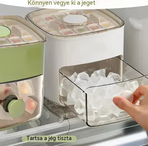 🥤🧊【50% kedvezmény】Jégtartó doboz 48 jégkockával, szivárgásmentes fedéllel. Egymásra rakható, helytakarékos. Jéglapáttal és jégfogóval 🏖️✅