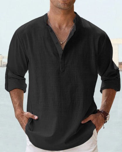 【S-5XL】 💥Pamut és len anyagból készült hosszú ujjú férfi ing.
