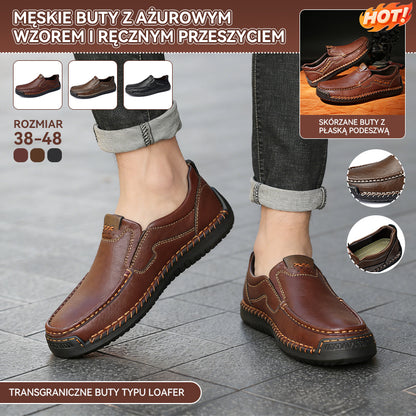 【Buty męskie sprzedają się dobrze】【38-48】Przeszywane, płaskie, skórzane buty codzienne, mokasyny męskie w dużych rozmiarach