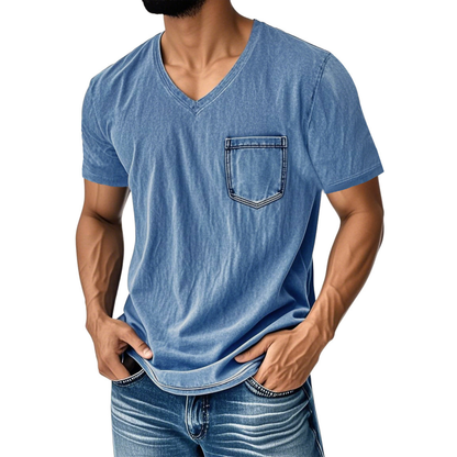 👔 50% kedvezmény🔥【40-120 kg】Férfi laza farmerhatású V-nyakú rövid ujjú póló ✅️Utánvétes fizetés ✅️2 darab vásárlása esetén 70% kedvezmény