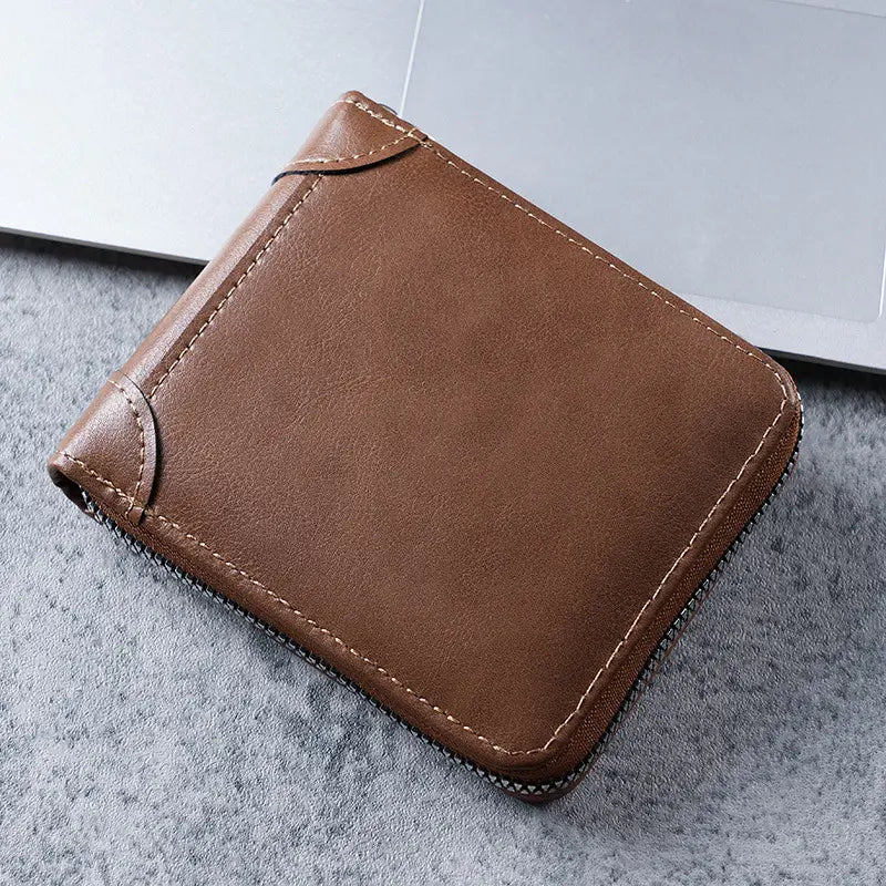 ✨【Második termék féláron】🎁Retro férfi műbőr pénztárca cipzárral, kártyatartóval/összecsukható aprópénztartóval.