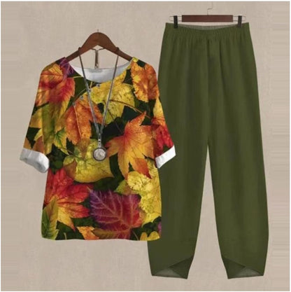 【S~5XL】🌸2026 Új mintás kétrészes öltöny felsővel és nadrággal