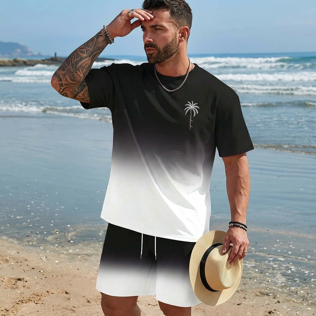 🌴【S-5XL】Új nyári divatos férfi szett, mintás pólóval és rövidnadrággal, laza szabással