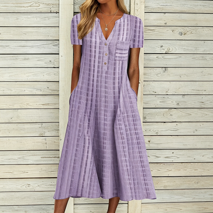 🔥【50% kedvezmény】[S-3XL]👗Elegáns kockás V nyakú A-vonalú ruha