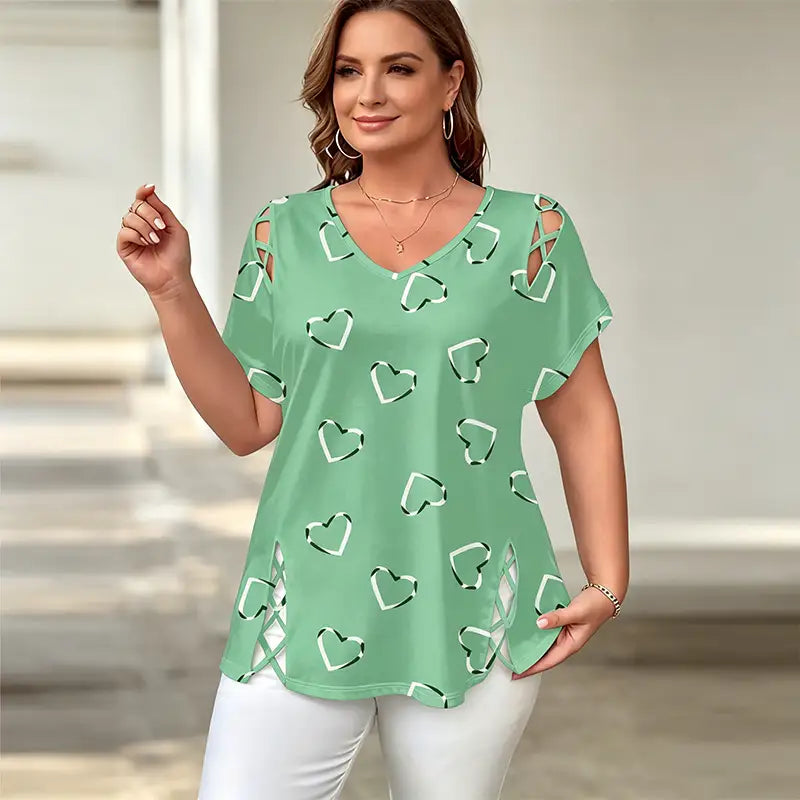 👚【S-5XL】Divatos V-nyakú póló szív alakú kivágással