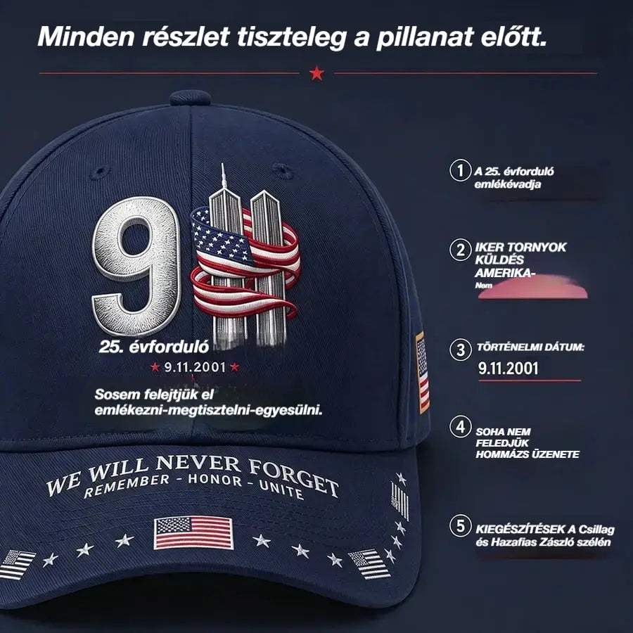 🧢9/11-es évfordulós emlék-baseballsapka: Soha ne felejtsük el – Uniszex, hazafias emléksapka 🧢