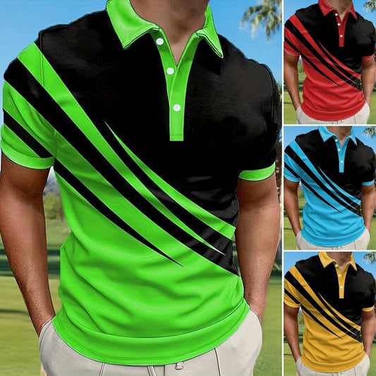 👔【S–6XL】Nagyméretű férfi nyári új 3D nyomott csíkos POLO póló