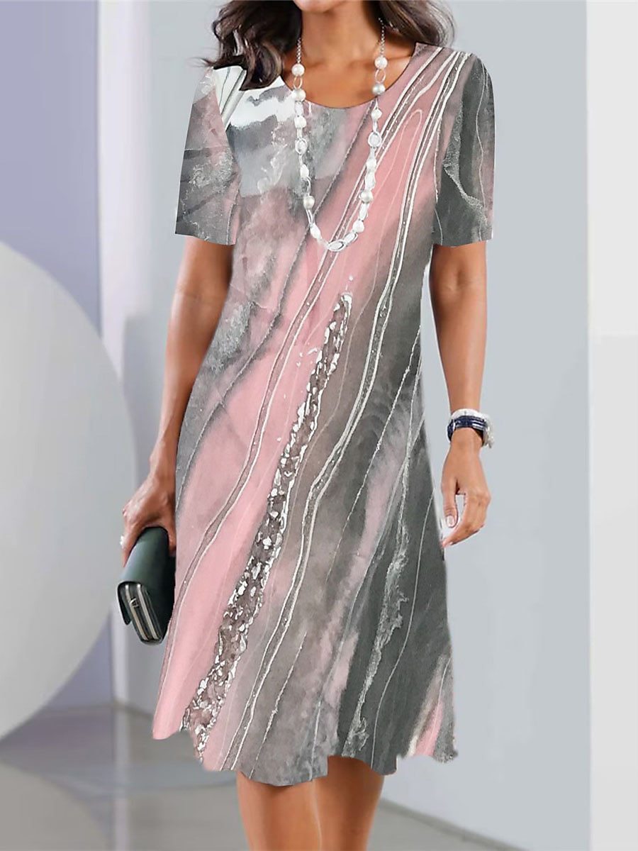 👗【XS-5XL】2026 szexi női kerek nyakú, nyomott ruha