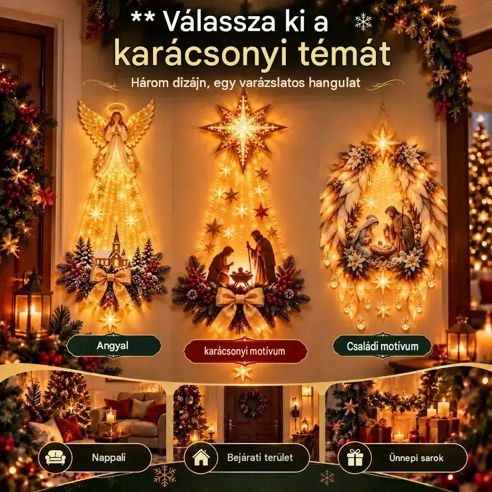 💡✨Világító falidísz karácsonyi jelenettel