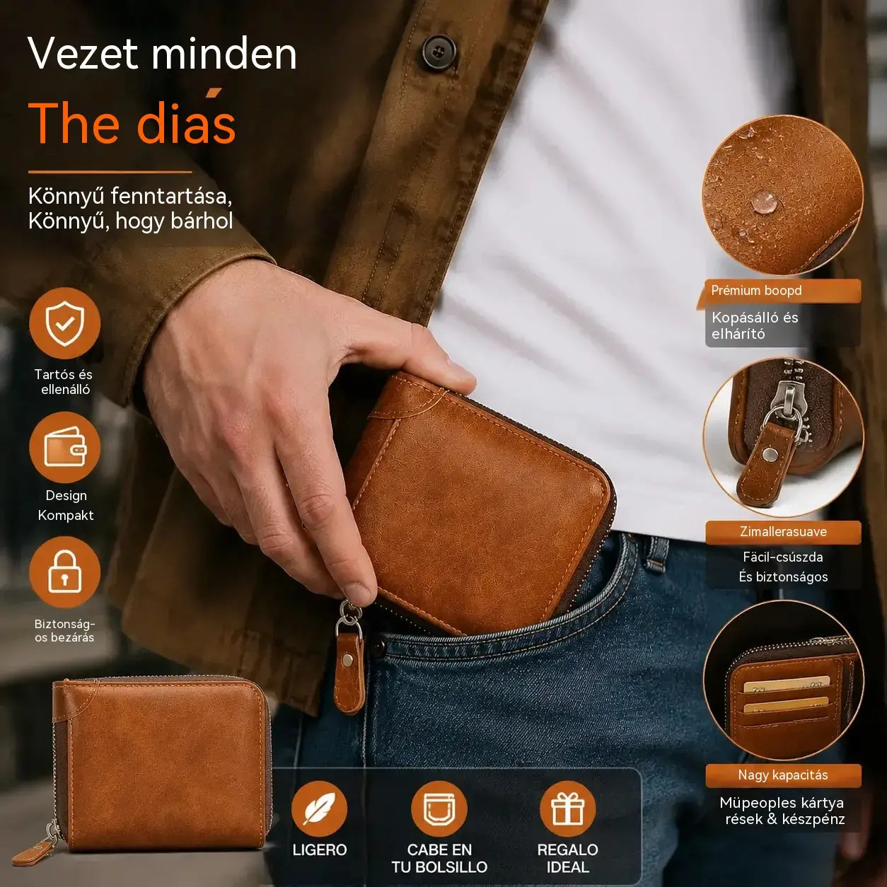 ✨【Második termék féláron】🎁Retro férfi műbőr pénztárca cipzárral, kártyatartóval/összecsukható aprópénztartóval.