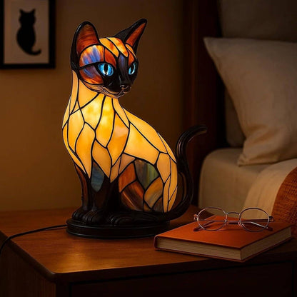 🐱Namizna svetilka v obliki mačke, retro nočna svetilka iz pisane smole, z mačjo tematiko