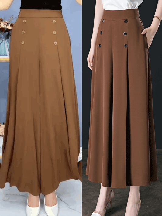 【50 % popust】💖【M-5XL】Divatos női, széles szárú, magas derekú, drapozott alkalmi nadrág