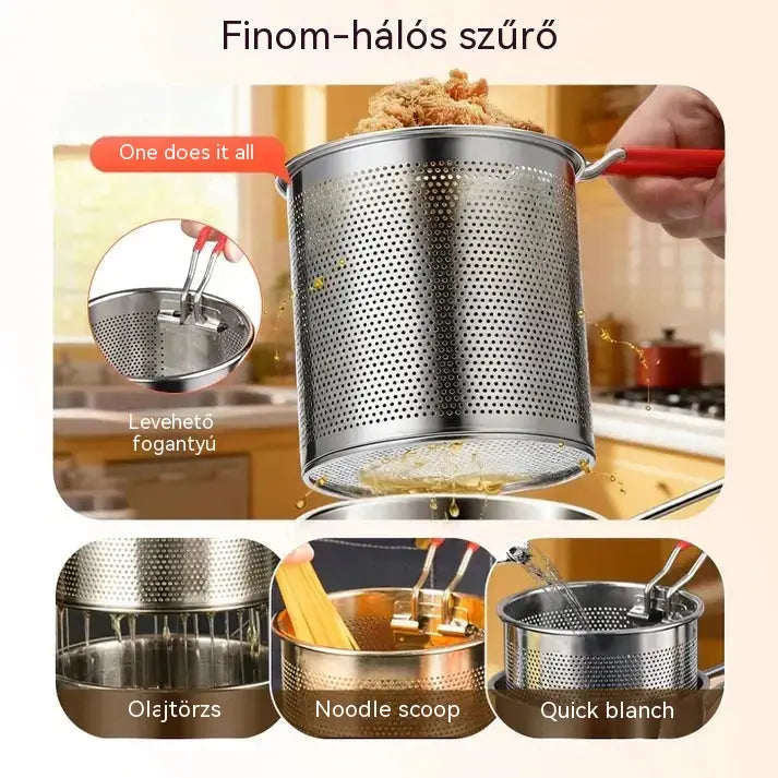 Rozsdamentes acél mini fritőz sütőkosárral – Kompakt, olajtakarékos és nem fröccsen! 🍟🍗