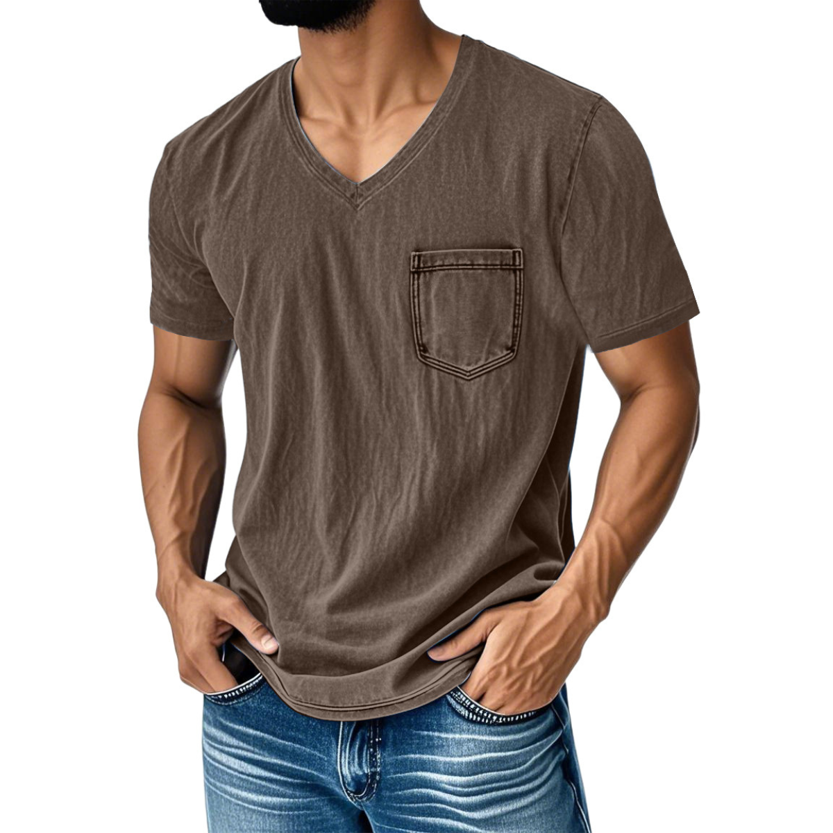 👔 50% kedvezmény🔥【40-120 kg】Férfi laza farmerhatású V-nyakú rövid ujjú póló ✅️Utánvétes fizetés ✅️2 darab vásárlása esetén 70% kedvezmény
