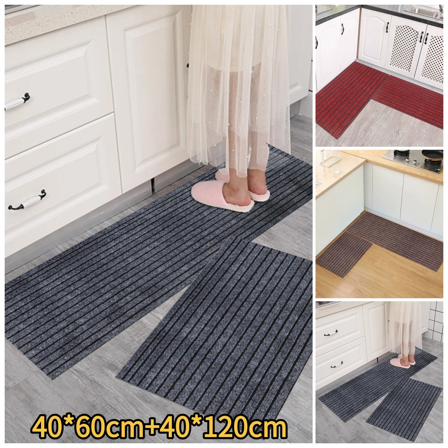 💥(40*60cm+40*120cm) Kuhinjska podloga z nedrsečimi črtami, ki vpijajo vodo in olje