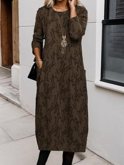 👗✨【S-3XL】Új női mintás ruha, kerek nyakú, hosszú ujjú, tiszta pamutból, puha és kényelmes