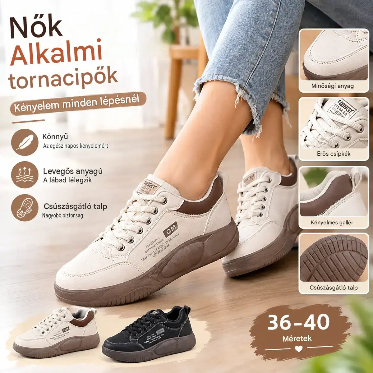 👟【35–40】Női vastagtalpú sportos utcai cipő – puha talp, kényelmes és divatos