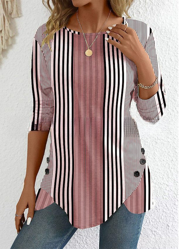 👕50% kedvezmény【S-3XL】Női kerek nyakú csíkos alkalmi póló