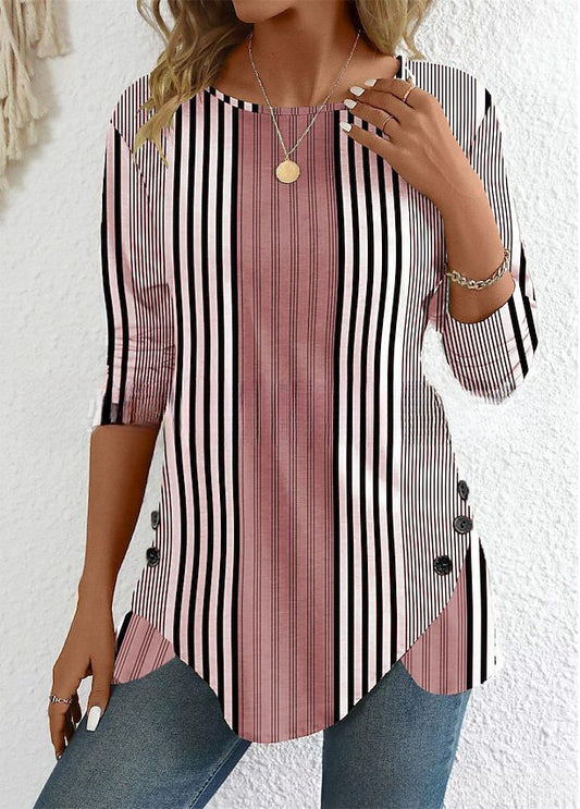 👕50% kedvezmény【S-3XL】Női kerek nyakú csíkos alkalmi póló