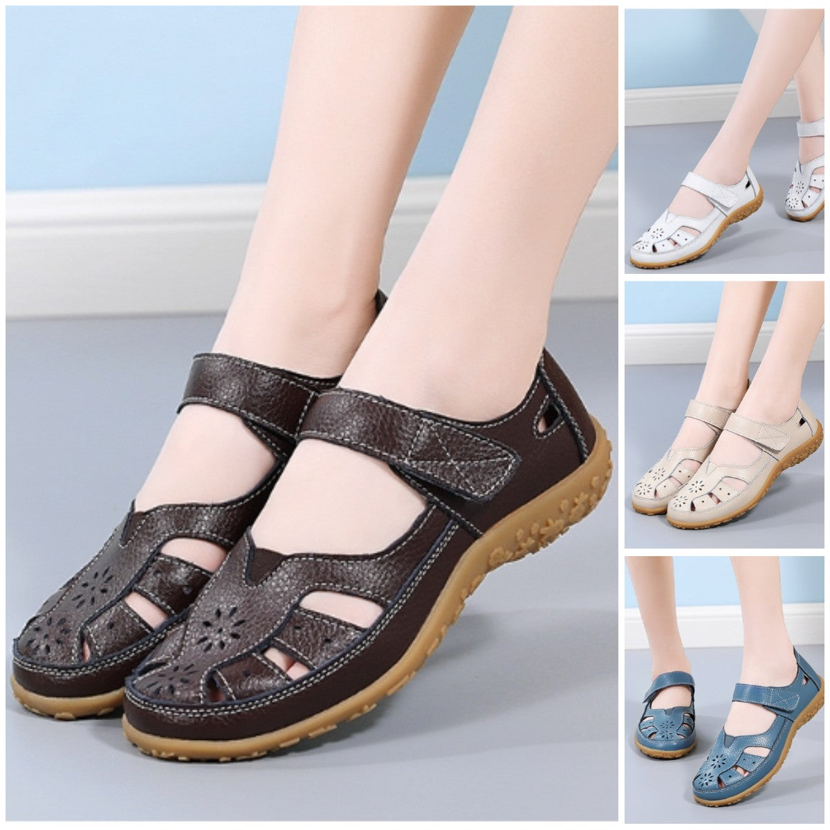 👡【36-42 méret】Női elegáns és kényelmes lapos ortopéd szandál, puha valódi bőrből, kényelmes és légáteresztő.