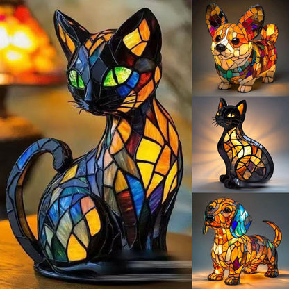 😺🐶✨Gyanta díszek, LED éjszakai fény, művészet, állatszobor, kreatív dekoráció irodába, otthonra, USB porttal ellátott kapcsoló