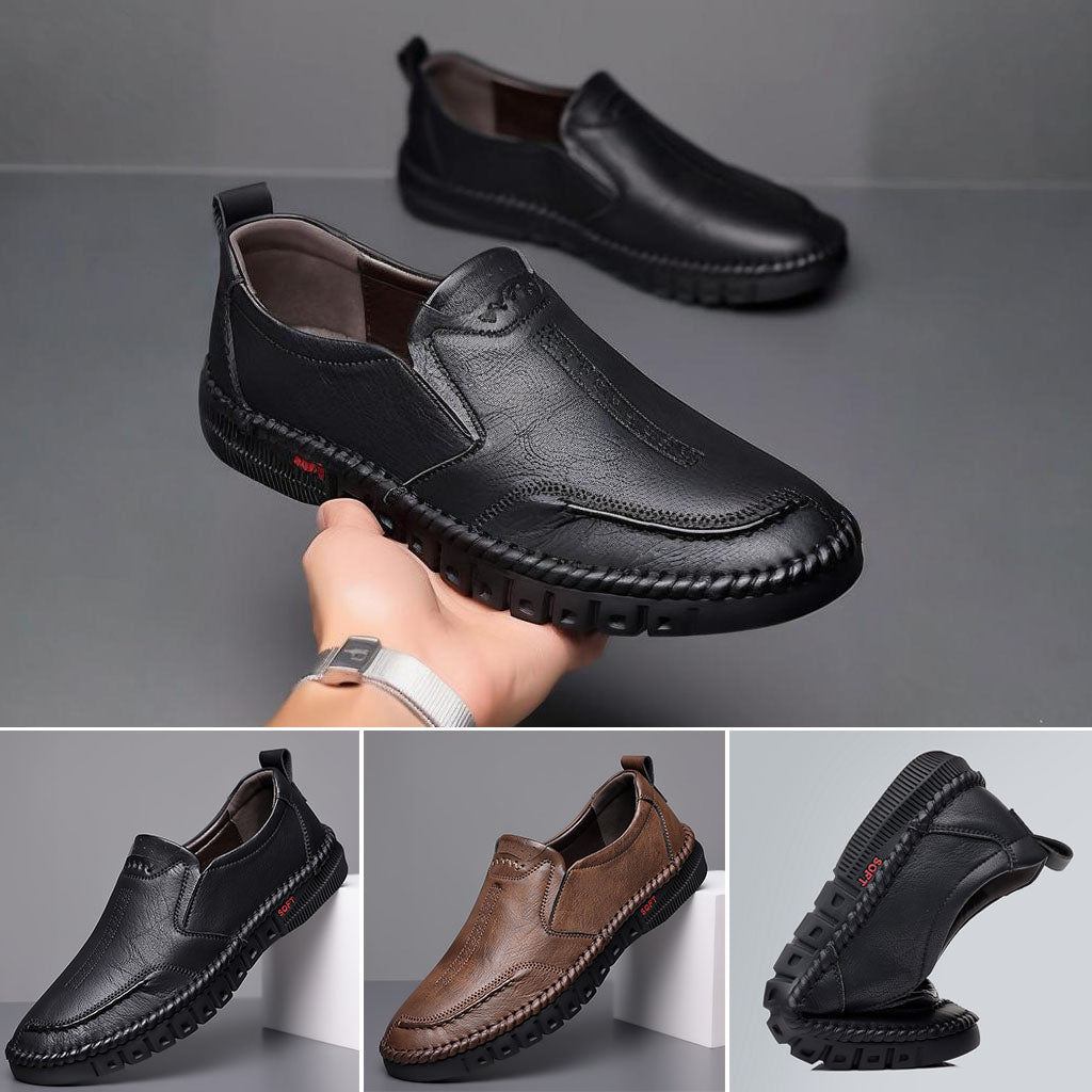 👞【39-44-es méret】2026 Férfi bőrcipő, egyszerű és praktikus, puha talpú, csúszásmentes és lélegző