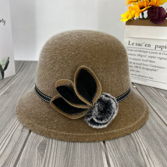 ✨✨🎀Középkorú és idősebb hölgyeknek szánt gyapjú kalap, kültéri szélálló, elegáns és könnyen kombinálható, őszi-téli