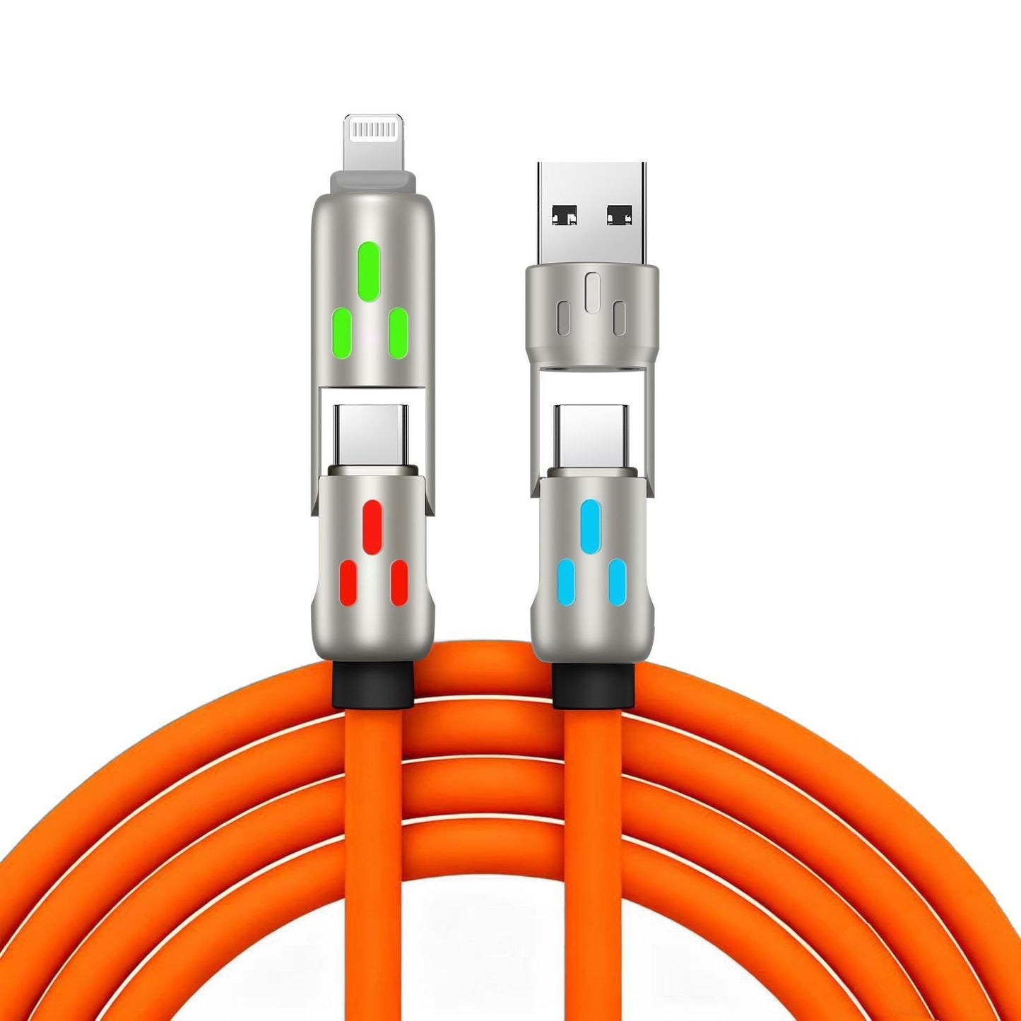 🔥【2 db 9000 Ft】🔥(2 méter hosszú) 4 az 1-ben PD 240W kábel - Gyors USB-C, Lightning és USB-A töltés, alumínium és szilikon kivitel, adatátvitel ⚡📱