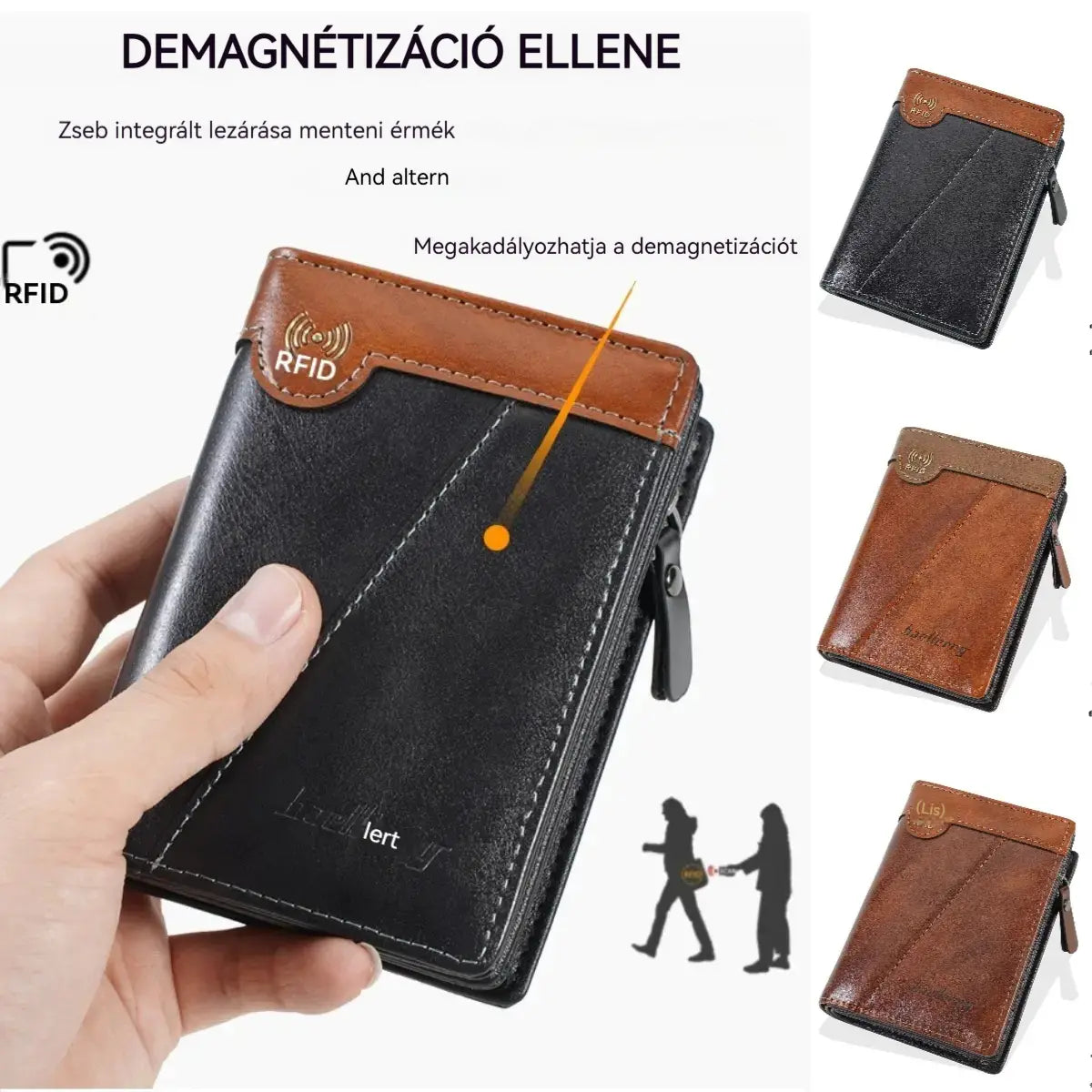 ✨ Prémium retro férfi cipzáras pénztárca RFID lopásvédelemmel.