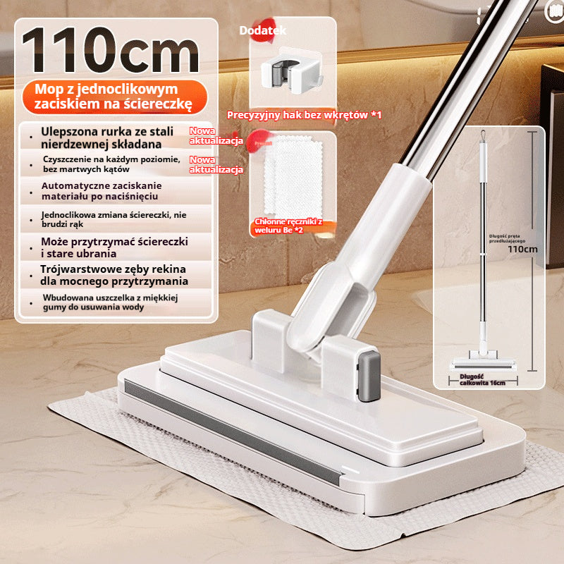🔥【Zestaw 4】Wielofunkcyjny mop z klipsem na ściereczkę, nowy domowy mop bez potrzeby prania