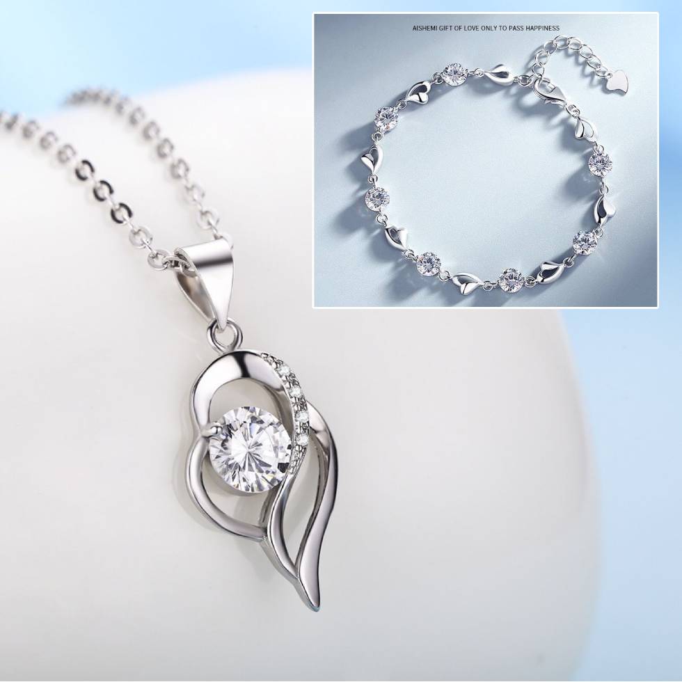 ✨💎„Óceán szíve”925 ezüst karkötő + nyaklánc szett
